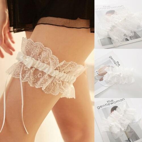 2021 New Sexy Ruffles Embroidery Lace Thigh Garter Rhinestone Bowknot Wedding Leg Ring