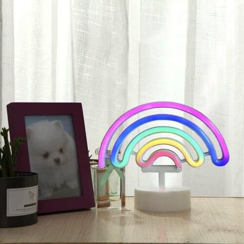 Novelty Rainbow Shaped Neon Night Light Battery &USB Plug in Operated LED Neon Light Sign Party Home Bedroom Nursery Decorations