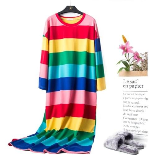 Oversized Loose Women Nightgown Long Night Dress Cotton Striped Sleepwear Female Dressing Gown Nightie pregnant woman Nightwear