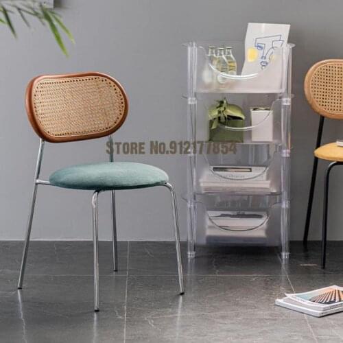 Nordic Rattan Dining Chair Home Light Luxury Wrought Iron Backrest Desk Stool Restaurant Dining Table Chair Negotiation Chair