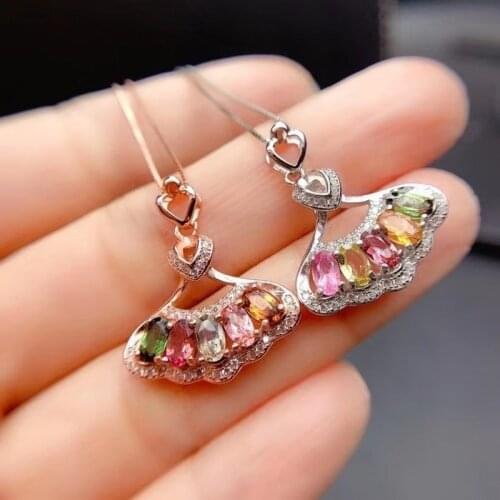 Natural Tourmaline Circle Flower Necklace Pendant Gemstone 925 Sterling Silver Fine Jewelry