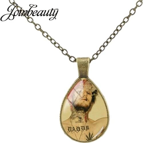 Lil Peep Rap Singer Photo Tear Drop Pendant Necklace Retro Simple Glass Cabochon Pendant Jewelry For Fans Souvenir LP01
