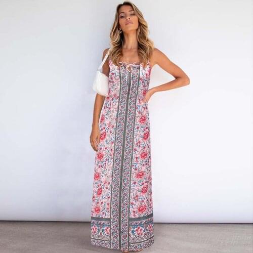 Sexy Maxi Dress Spaghetti Straps Sling Slim High Waist Long Floral Dress Plus Size Beach Party Womens Summer Sundresses Robe