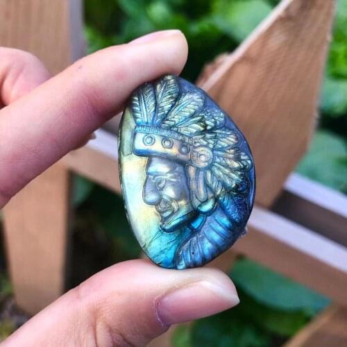 Natural Labradorite Quartz Crystal Hand Carved Indian Statue