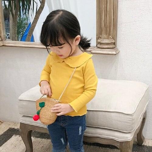 Baby Girl Shirt Infant Kids Girls Long Sleeved Doll collar Cotton Blouse Tops Tee Shirts Baby Solid Color Toddler Colthes