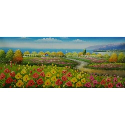 Hand Painted Knife Thick Flower Oil Painting on Canvas Beautiful flower Farm Landscape Wall Picture Painting for Living Room