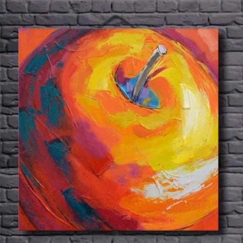 Hand Painted Modern Abstract Yellow Apple Oil Painting for Dining Room Kitchen Wall Art Decoration Unframed Wall Canvas Pictures