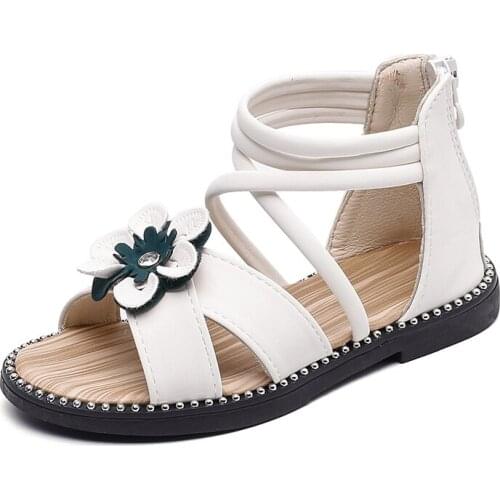 Summer Children Sandals Children Shoes Floral Genuine Leather Sandals Zipper Casual Girls Baby Sandal Bandage Child Sandal Shoes