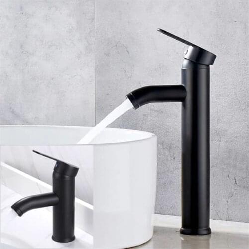 Single Handle Bathroom Basin Faucets Cold/Hot Mixer Basin Sink Tap Black L4MB