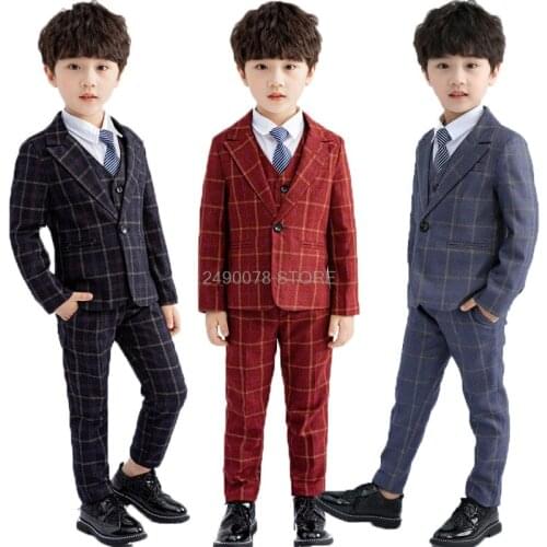Flower Boys Formal Wedding Suit Kids Jacket Vest Pants Tie 4Pcs Birthday Party Tuxedo Dress Children Graduation Ceremony Costume