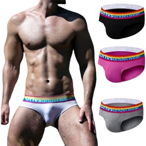 ORLVS Rainbow Mens Underpants Sexy Cotton Triangle Pants Youth Low Waist Tight Sports Breathable Underpants Head OR506