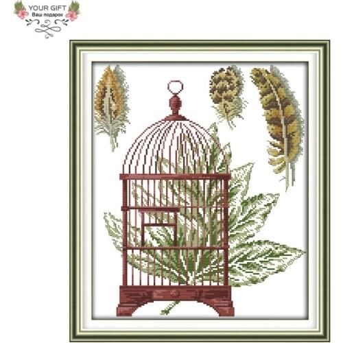 Your Gift Counted and Stamped Feather And Cage Needlework Needlepoint Embroidery DIY Cross Stitch kits for Home Decor J317