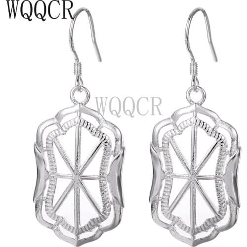 WQQCR Hot Sale 925 Silver Color Fashion Retro Hollow Carved Shape Earring Jewelry Lady Earring Ear Jewelry Gift Earing Women