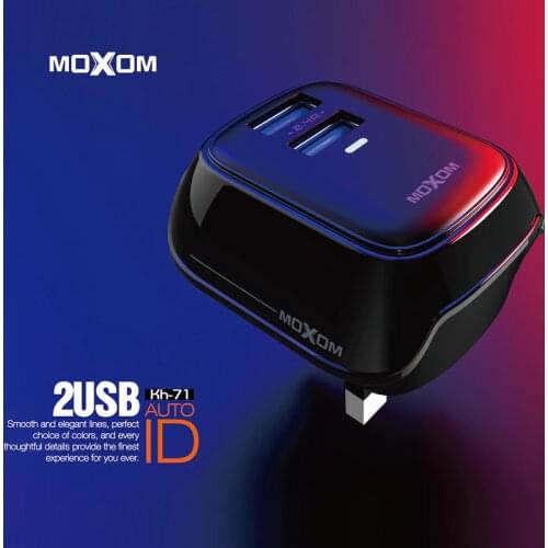 MOXOM USB Charger UK Plug 2.4A Double USB Travel Wall Charger Adapter Smart Mobile Phone Charger For iPhone Samsung Xiaomi