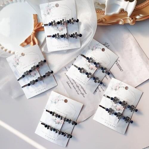 Hair Clip for Women Retro Crystal Fashion Black Flower Hairpin 2021 New Style Love Bow Hair Pins Jewelry Accessorie Wholesale