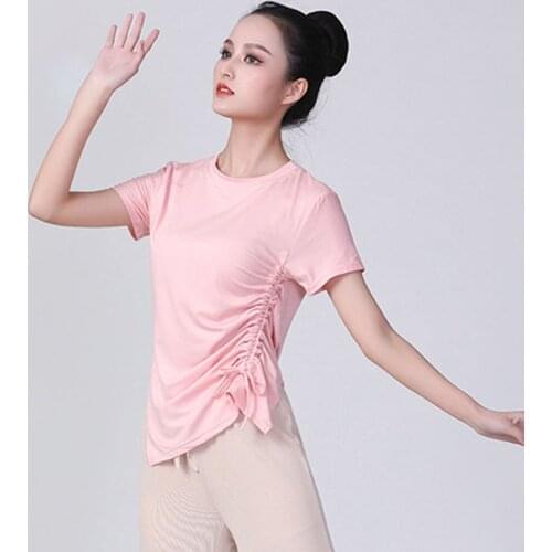 2021 New CM005 Short Sleeve Female Latin Dance Tops Wrinkle Design Latin Dancing Tops Performamnce Modern Dance Dress