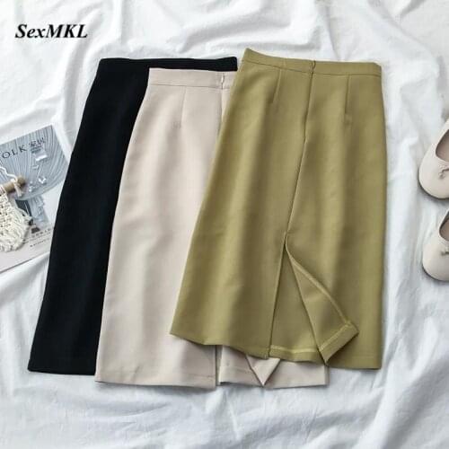 Women Vintage Black Long Skirts 2021 Elegant Fashion High Waist Office Mujer Faldas Korean Style Clothes Sexy A Line Midi Skirt