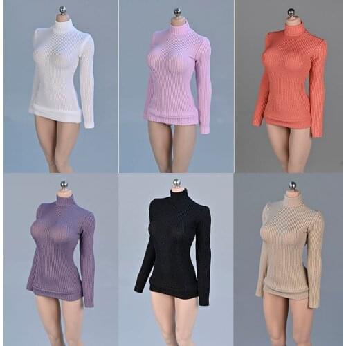 1/6 Female Stretch Tight Sweater Thick Striped Bottoming Shirt Soldier Clothes Model Fit 12'' Action Figure Body