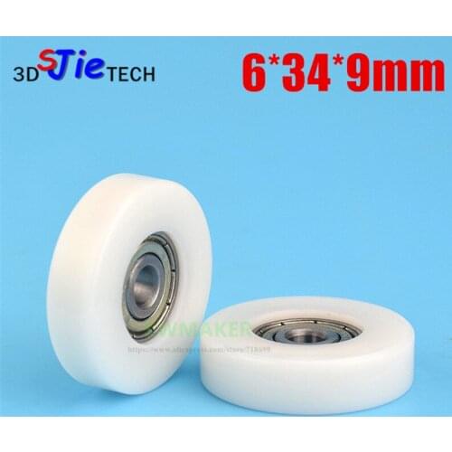 1pcs M6*34*9mm 6*34*9mm flat roller screw thread rivet, bearing pulley, plastic nylon for drawer / machinery / equipment
