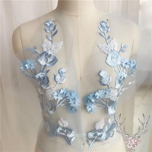 1Pc Delicate Bridal Veil Blue Flower Lace Applique ,Lace Pacth Wedding Dress Bodice Applique Scrapbooking