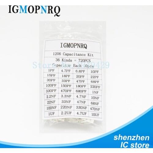 1206 SMD Capacitor assorted kit ,36values*20pcs=720pcs 1pF~10uF Samples Kit electronic diy kit
