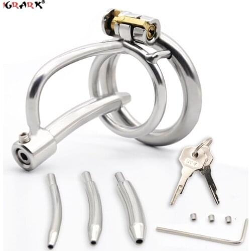 2021 New Stainless Steel Penis Cage Lock Cock Rings Male Chastity Device With Urethral Catheter Dildo Sex Toys for Men Couples