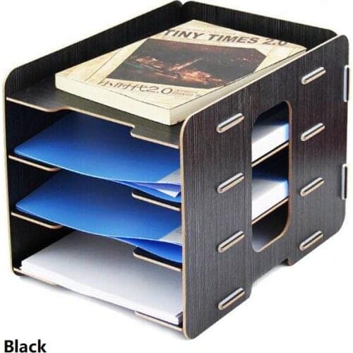 4-Tier Office Wooden File Organizer Paper Tray for File Document Letter Mail Sorter Envelope Magazine Holder, Assembly Required