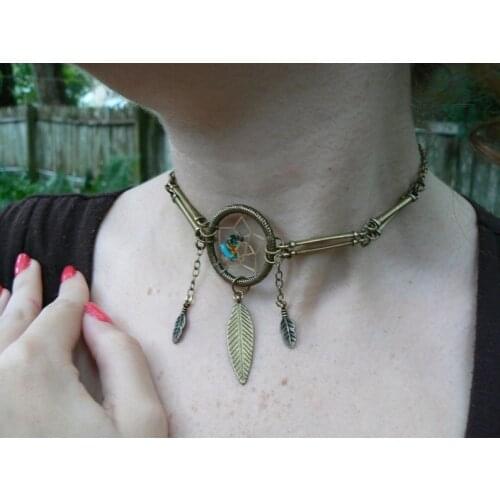 Antique brass dreamcatcher necklace turquoise and amber gypsy tribal boho hippie tribal fusion style