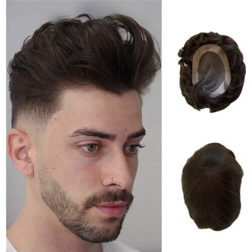 BYMC Hair Replacement Systems Mono Lace NPU Indian Remy Hair Toupee Mens Hair Piece wig