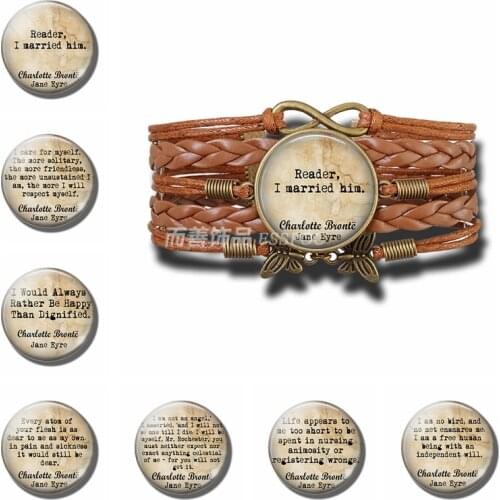 Charlotte Bronte Inspirational Quote Leather Double Multilayer Braided Bracelets Glass Infinite Jewelry Jane Eyre Book Lovers