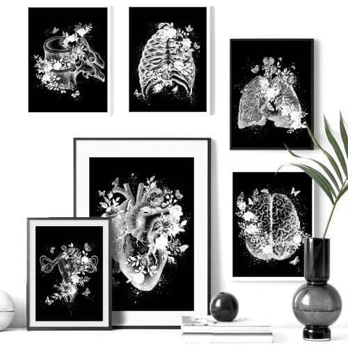 Black White Anatomy skeleton Poster Wall Art Canvas Painting Nordic Posters And Prints Wall Pictures For Doctor Office Decor