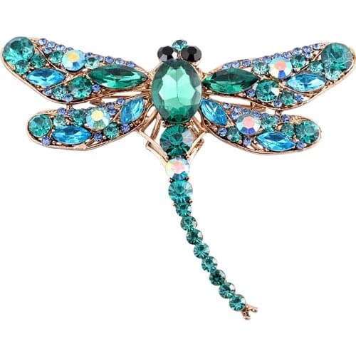 EASYA 3 Colors Large Crystal Dragonfly Brooches for Women Fashion Cute Insect Brooch Pin Women Coat Accessories Jewelry