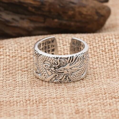 FNJ Dragon Ring 925 Silver Jewelry New Fashion Punk S925 Sterling Silver Rings for Men Adjustable Size 7.5-10 bague