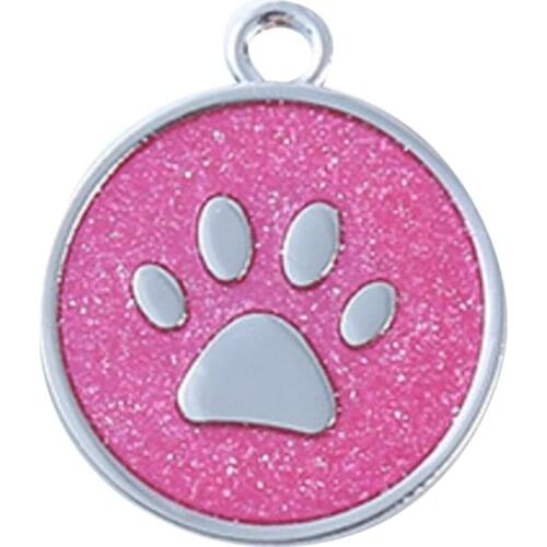 Glitter Footprint Shape Identity Card Stainless Steel Dog Tag Fashion Pendant Decor Lovely Pet Jewelry Anti-Lost Frame Card