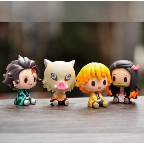 Anime Demon Slayer Figure Toys Q Version Sitting Kimetsu No Yaiba Nezuko Tanjirou Zenitsu Dolls