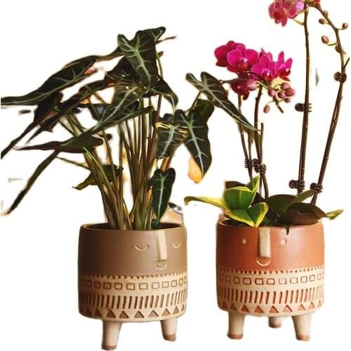 French Cartoon Human Face Succulent Ceramic Flower Pot Creative Expression With Feet Breathable Home Desktop Potted Plant