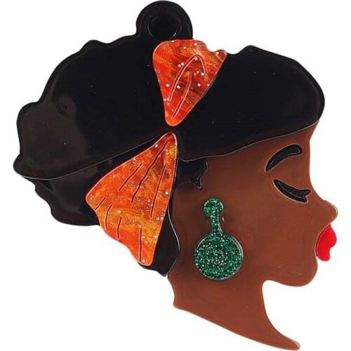 Beautiful Cute Lovely Africa Lady Acrylic Brooch For Women Personality Figure Resin Brooches Lapel Pins Fashion Jewelry Gifts