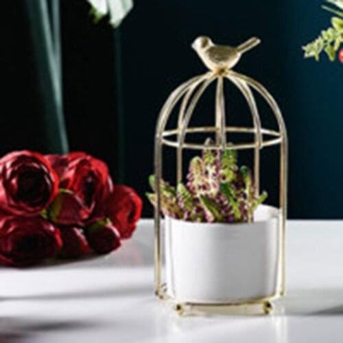 LBER Succulent Flower Pot Bird Cage Golden Wrought Iron Vase Ornaments Living Room Home Decoration Ornaments