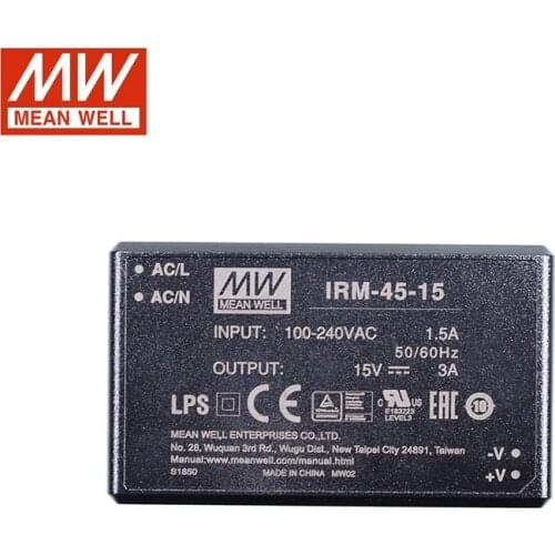 MEAN WELL IRM-45-15 45W PCB assemble Encapsulated Power Module 110V/220V AC to 15V DC 3A 45W Meanwell Module type Power Supply