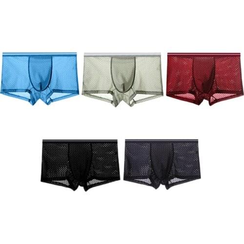 Mens Underwear Boxer Shorts Mesh Ice Silk Comfortable Breathable U Convex Pouch Male Panties