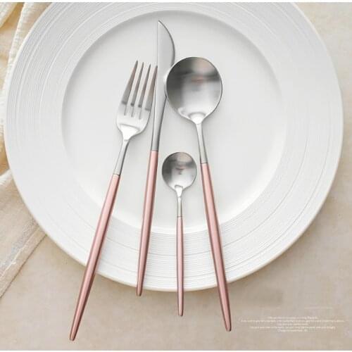 4PCS Stainless Steel Western Cutlery Set Dinner Knives Forks S poons Teaspoons Dinning Cubiertos Korean Style Dinnerware Sets