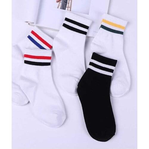 Short Funny Striped White Cotton Socks Women Black ladies dress solid 5 Pairs Per Lot Spring Summer