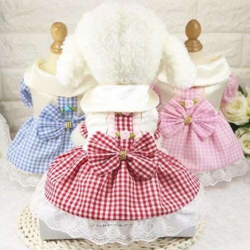 Pet Clothes Plaid Skirt Bow Princess Dress Pet Dog Strap Skirt Spring And Summer Teddy Chihuahua Bichon Dog Dress DC827