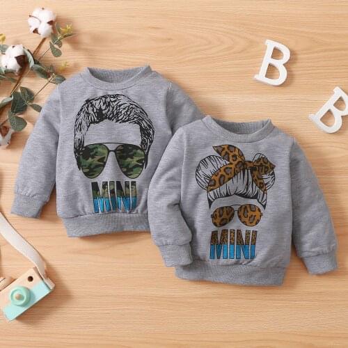 Little Boys Autumn Hoodie Toddlers Glasses Head Portrait Letter Printing Long Sleeve Round Collar Tops Casual Clothes T-Shirts