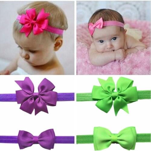 2pcs/set New children accessories ribbon kids children headbands elastic girls bow headband satin flower headwear 20 colors