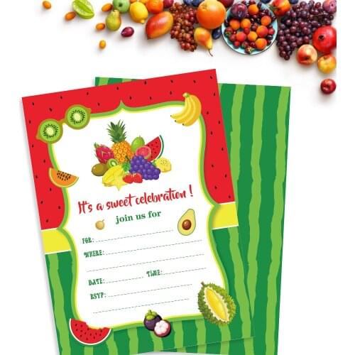 Fruit Theme Wedding Birthday Party Invitations Cards With Watermelon Mango Strawberry Dragon Fruit Papaya Kiwi Banana Avocado