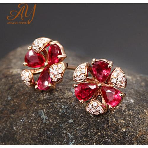 Luxury Female Crystal Red Zircon Stud Earrings Simple 925 Sterling Silver Earrings For Women Vintage Earrings Wholesale