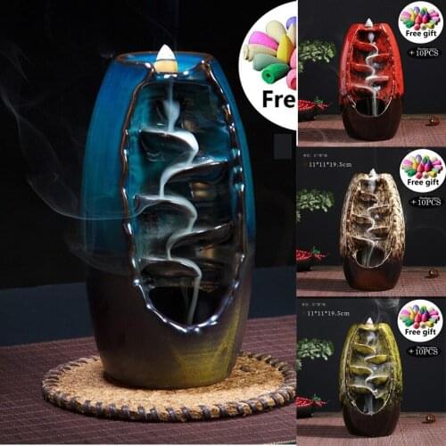 Christmas gift Free Gift 10Pcs Incense Cones Backflow Incense Burner Ceramic Aromatherapy Furnace Smell Aromatic Incense Road