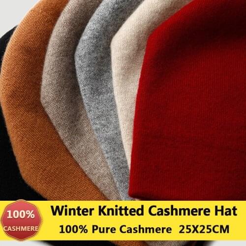 Knitted 100% Natural Cashmere Cap Hat Winter Warm Women Men Unisex Pure Cashmere Double-Side Thicken Hat and Cap for Ladies