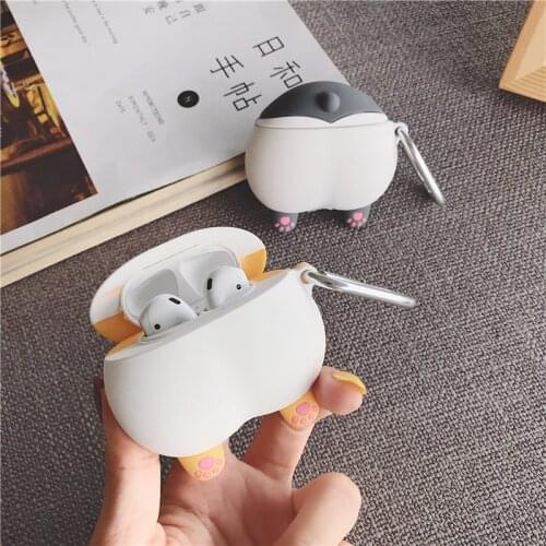 Corgi Ass Keychain Airpods Wireless Earphone Silicone Case For Apple Airpods 2 Cute Animal Dog Protective Cover With Hook